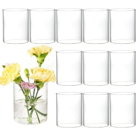 New 12Pcs 4inch Clear Glass Cylinder Vases, Flower & Candle Holders